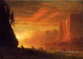 Cerf au coucher du soleil Albert Bierstadt Montagne
